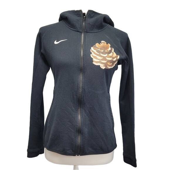 Hand Printed Upcycled Womens Small Rustic Woody Pine Cone Full Zip Hoodie Jacket - Picture 1 of 5
